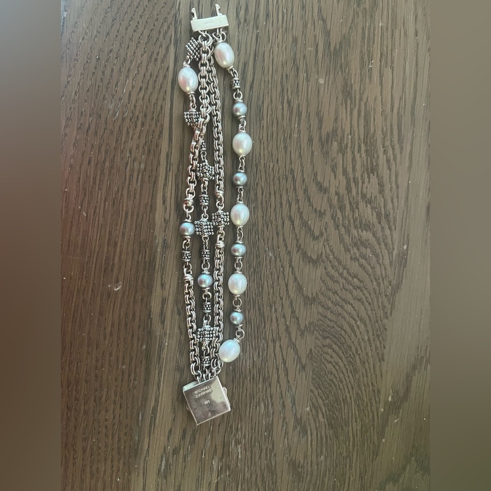 Michael Dawkins 925 Sterling Silver and Pearl Bracelet 8 inches